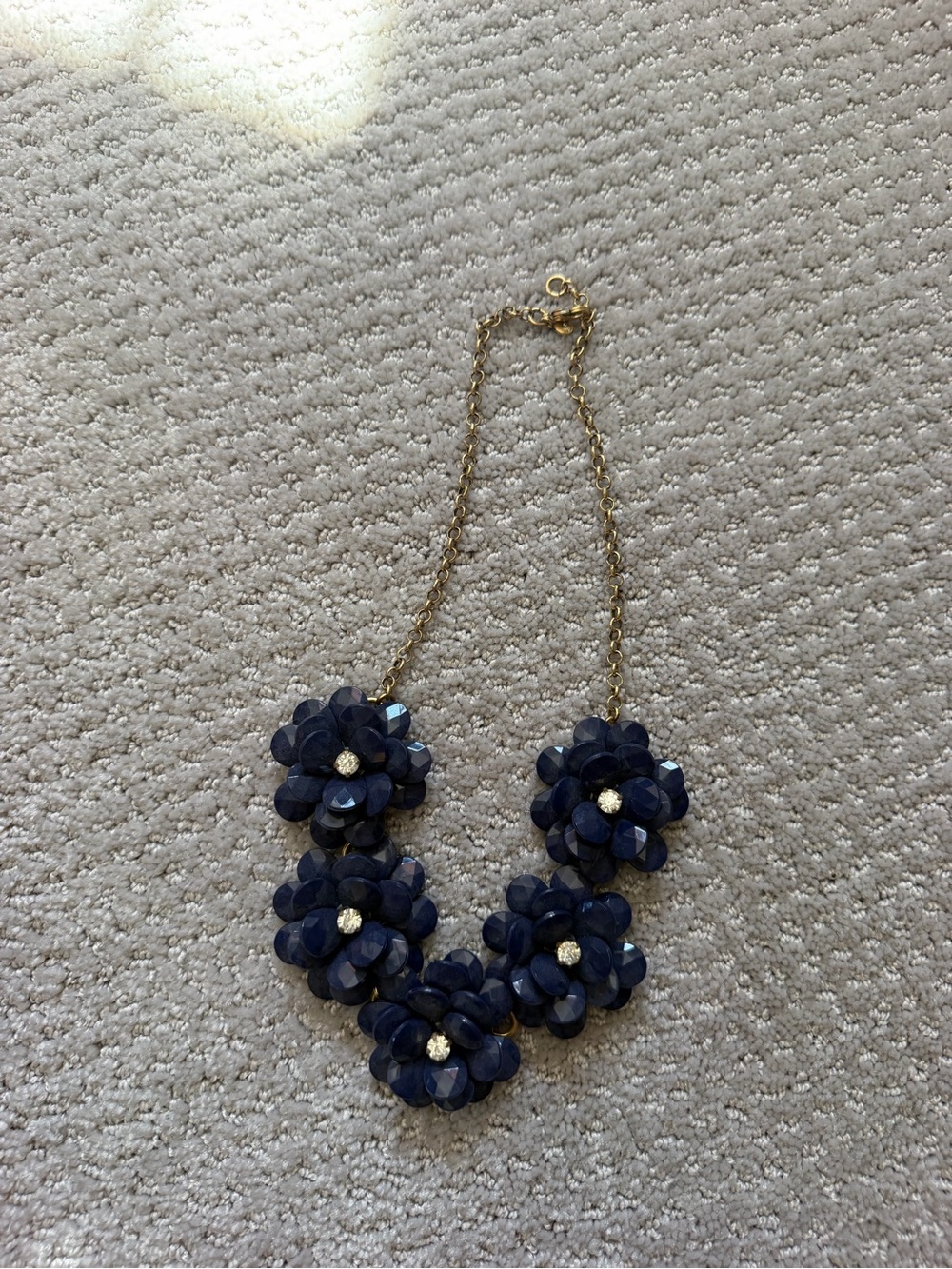 Gold Chain Navy Flower Statement Necklace
